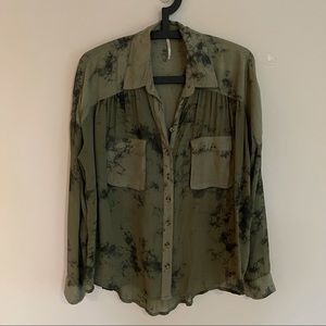 Free People Long sleeve camo green sheer shirt XS